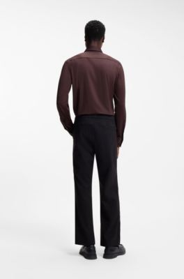 Camisa slim fit de punto el&aacute;stico t&eacute;cnico, Marr&oacute;n claro