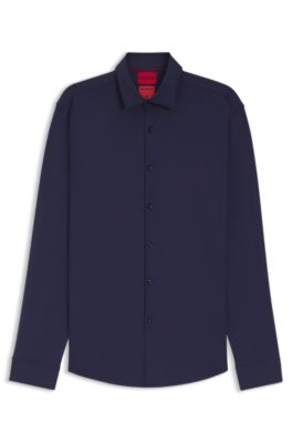 Slim-fit shirt in performance-stretch jersey, Dark Blue