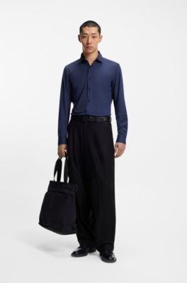 Slim-fit shirt in performance-stretch jersey, Dark Blue