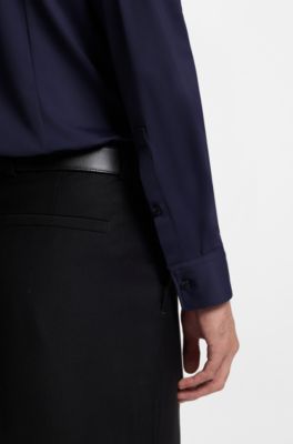 Slim-fit shirt in performance-stretch jersey, Dark Blue