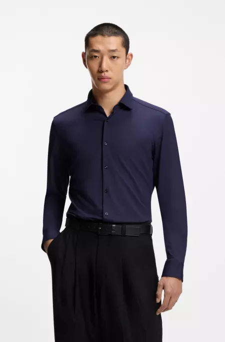 Slim-fit shirt in performance-stretch jersey