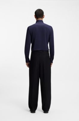 Slim-fit shirt in performance-stretch jersey, Dark Blue