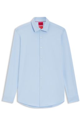 Camisa slim fit de punto el&aacute;stico t&eacute;cnico, Celeste