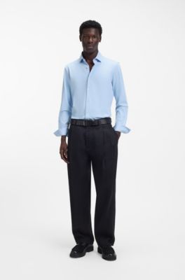 Camisa slim fit de punto el&aacute;stico t&eacute;cnico, Celeste