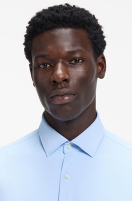 Slim-fit shirt in performance-stretch jersey, Light Blue