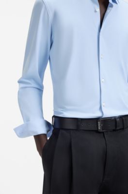 Camisa slim fit de punto el&aacute;stico t&eacute;cnico, Celeste