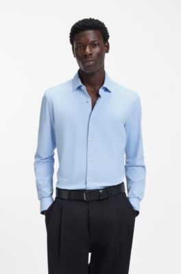 Camisa slim fit de punto el&aacute;stico t&eacute;cnico, Celeste