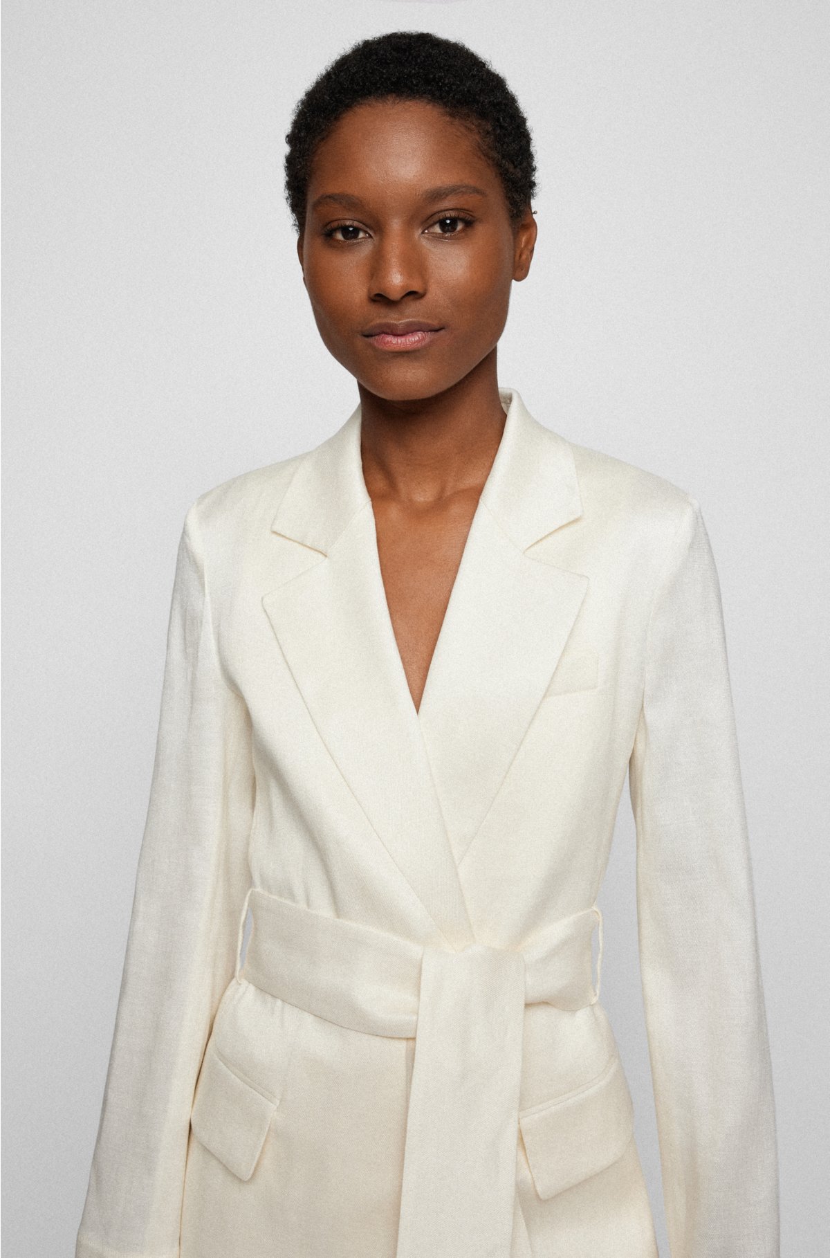 BOSS - Belted jacket in stretch fabric with linen