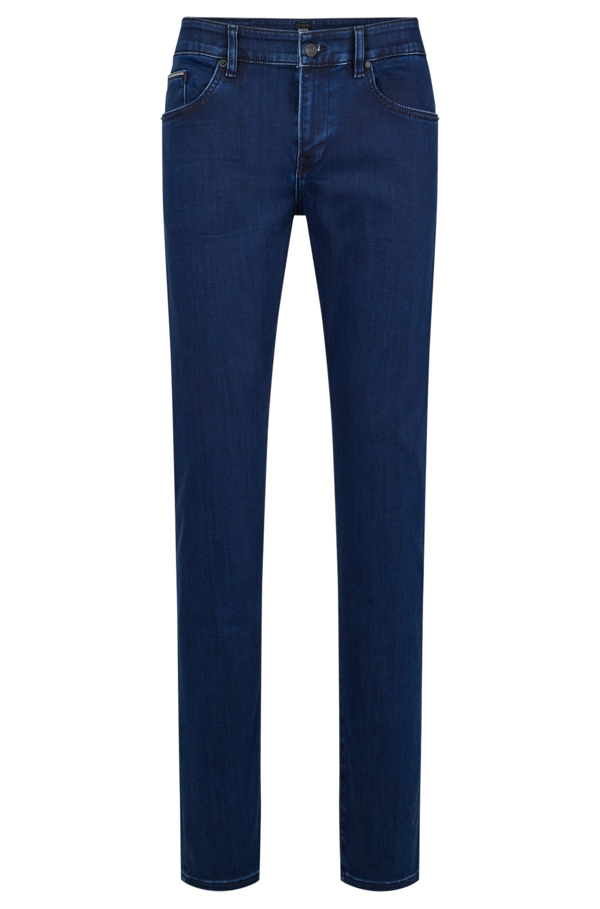 BOSS - Slim-fit jeans in blue satin-touch denim