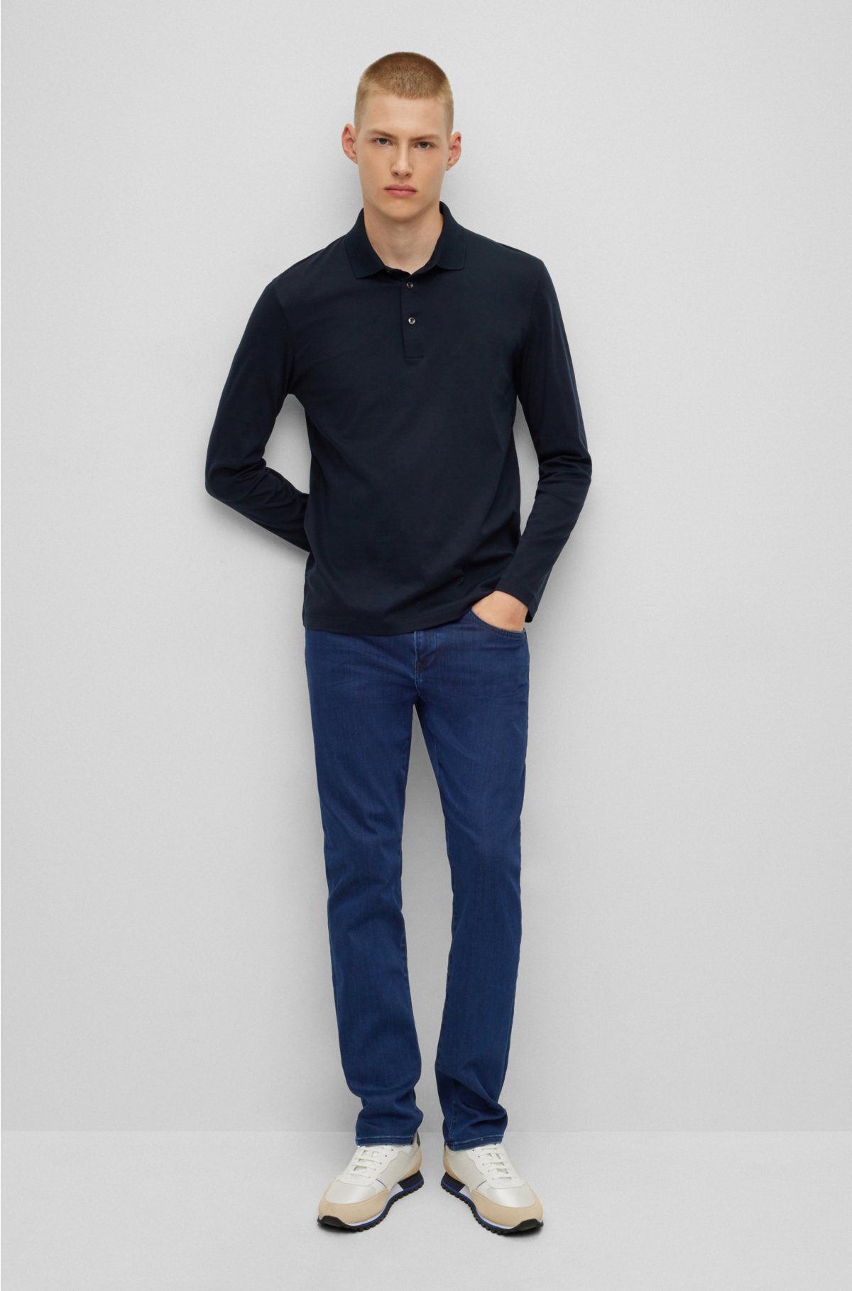 BOSS - Slim-fit jeans in satin-touch denim blue