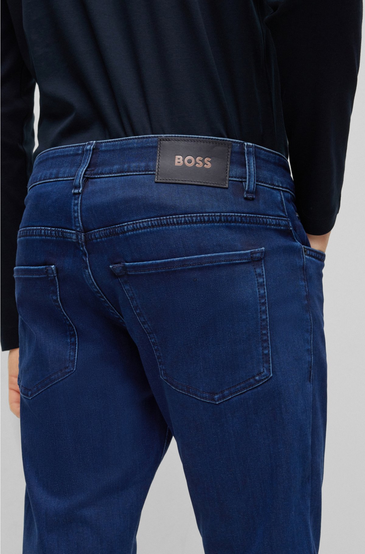 BOSS - Slim-fit in satin-touch blue denim jeans