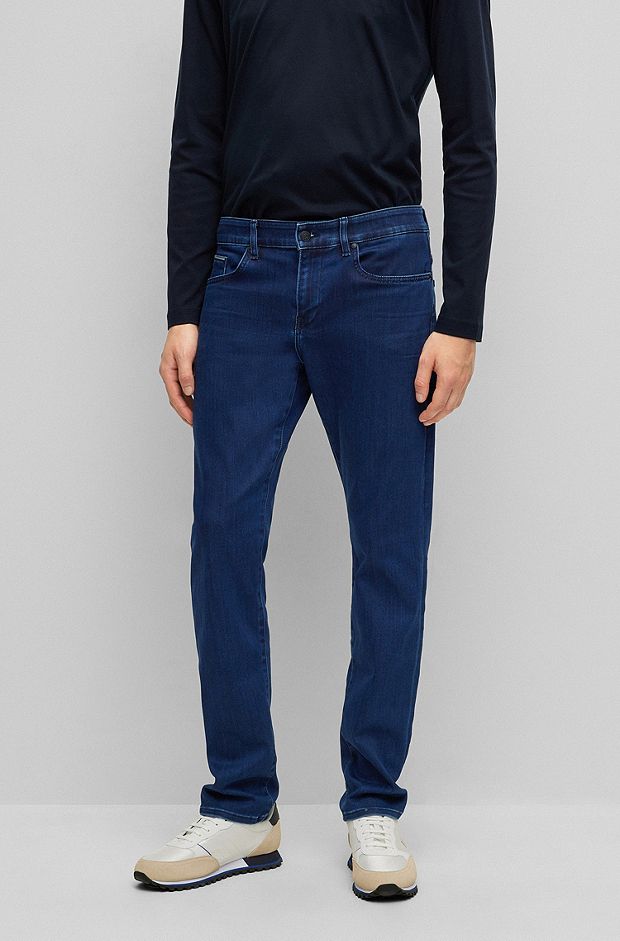 Slim-fit jeans in blue satin-touch denim, Dark Blue