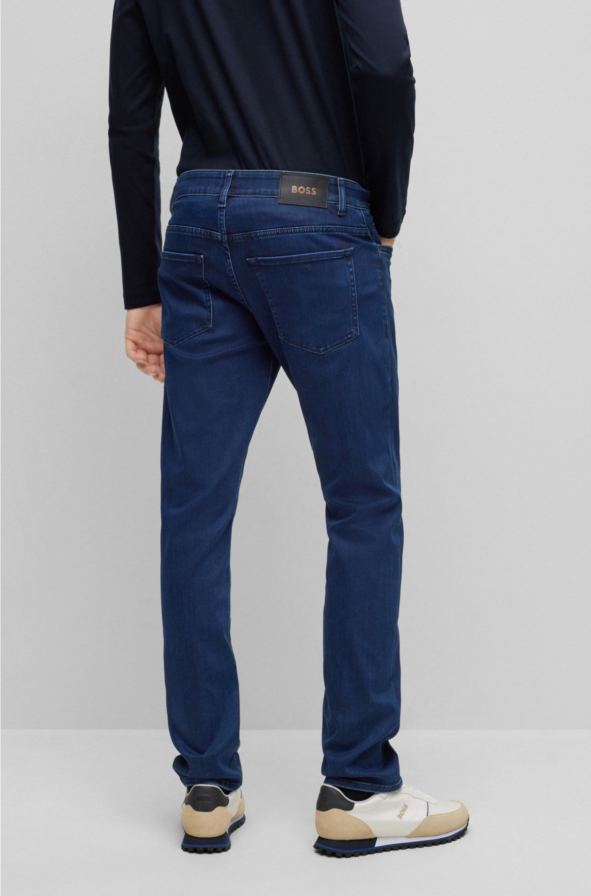 BOSS - Slim-fit blue in satin-touch jeans denim