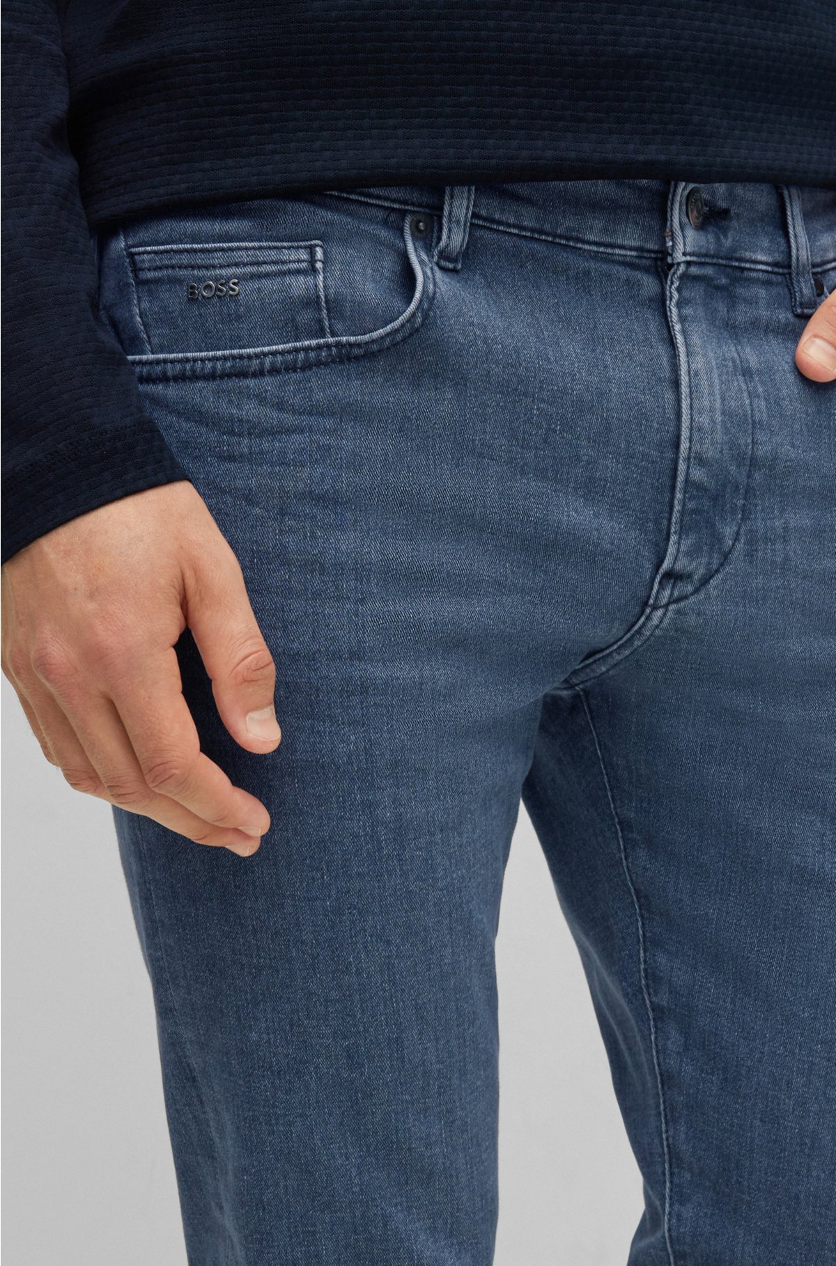 BOSS - Slim-fit jeans in denim Italian cashmere-touch gray