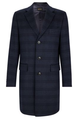 BOSS - Slim-fit coat in checked virgin wool and cashmere