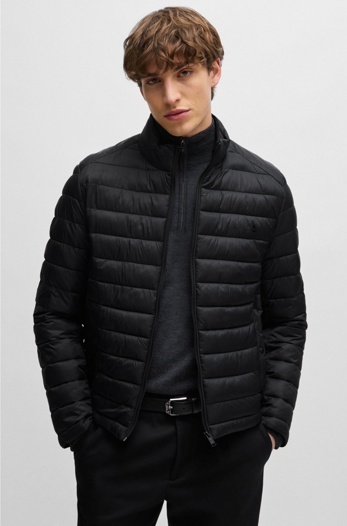Water-repellent padded jacket with tonal logo, Black