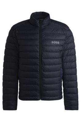 BOSS - Water-repellent padded jacket with tonal logo - Dark Blue