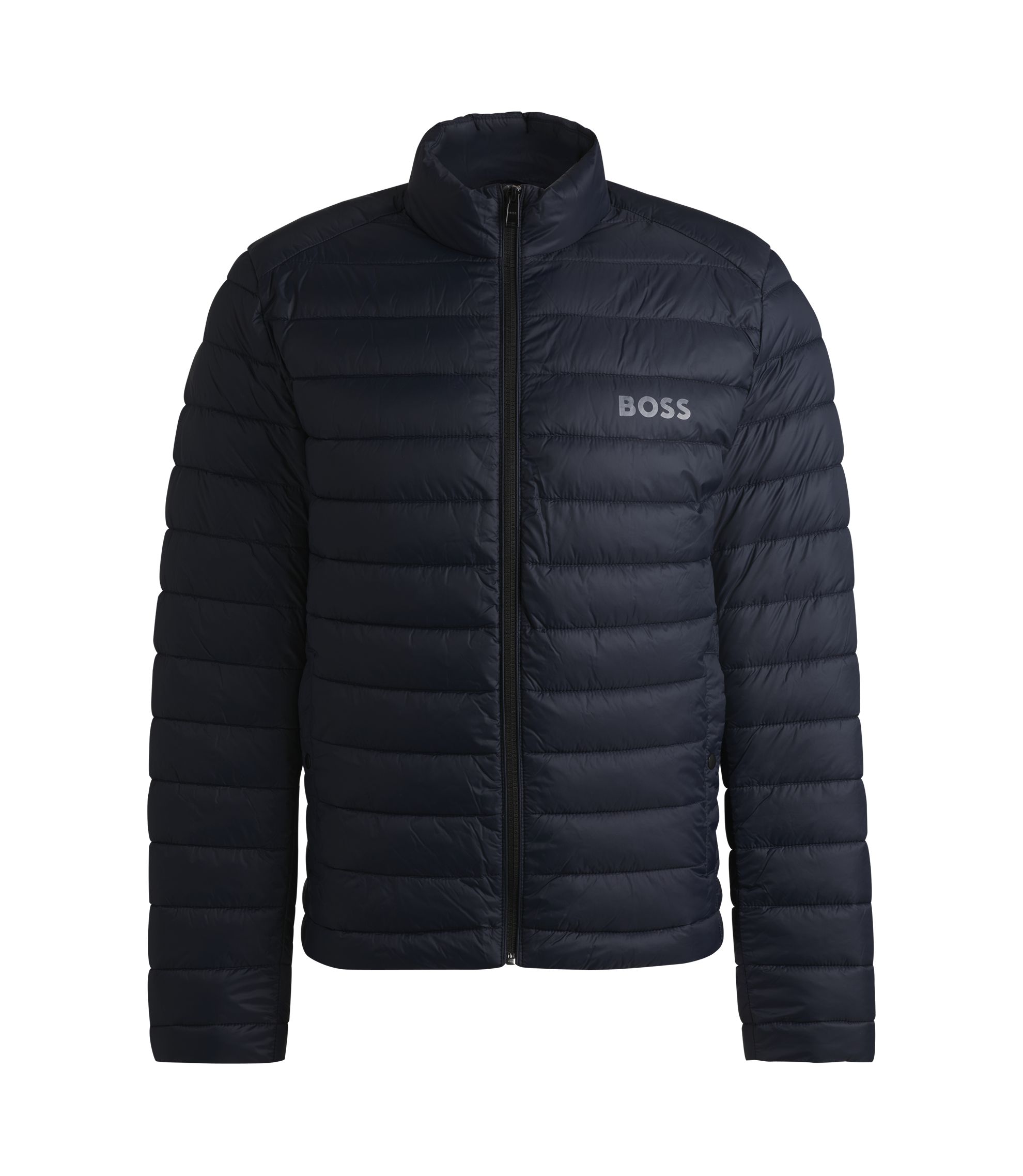 BOSS - Water-repellent padded jacket with tonal logo - Dark Blue
