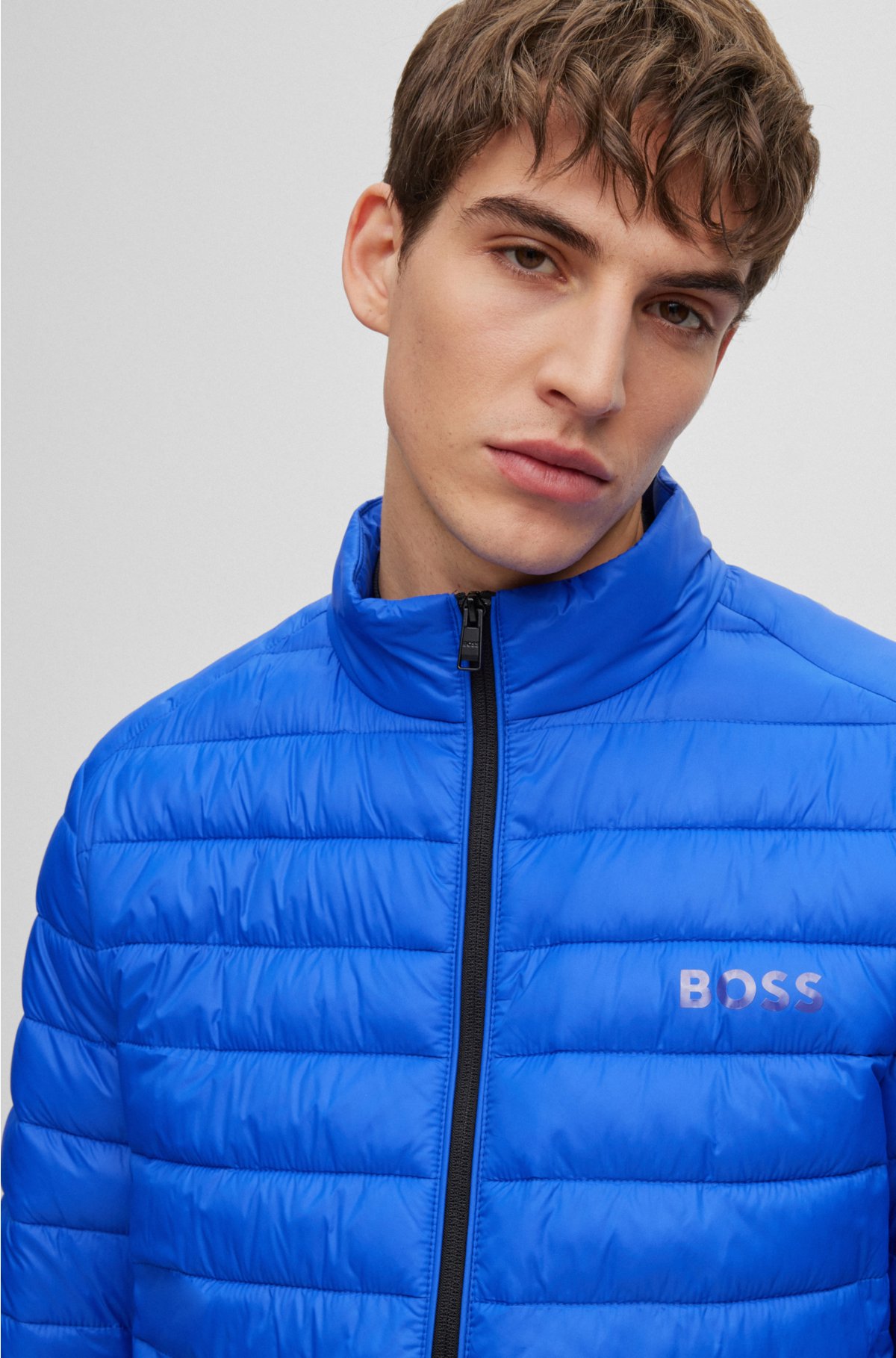 Water-repellent padded jacket with tonal logo, Blue