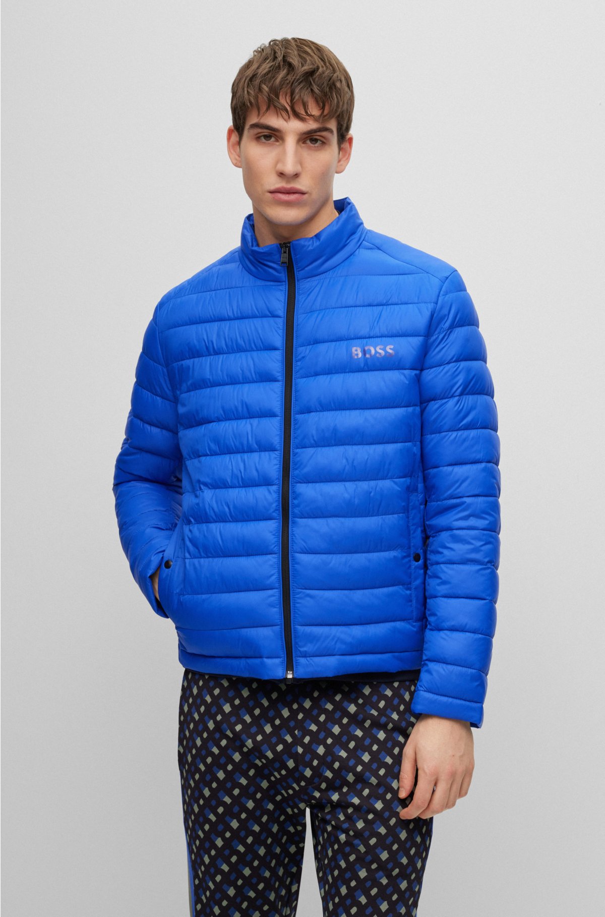 Water-repellent padded jacket with tonal logo, Blue