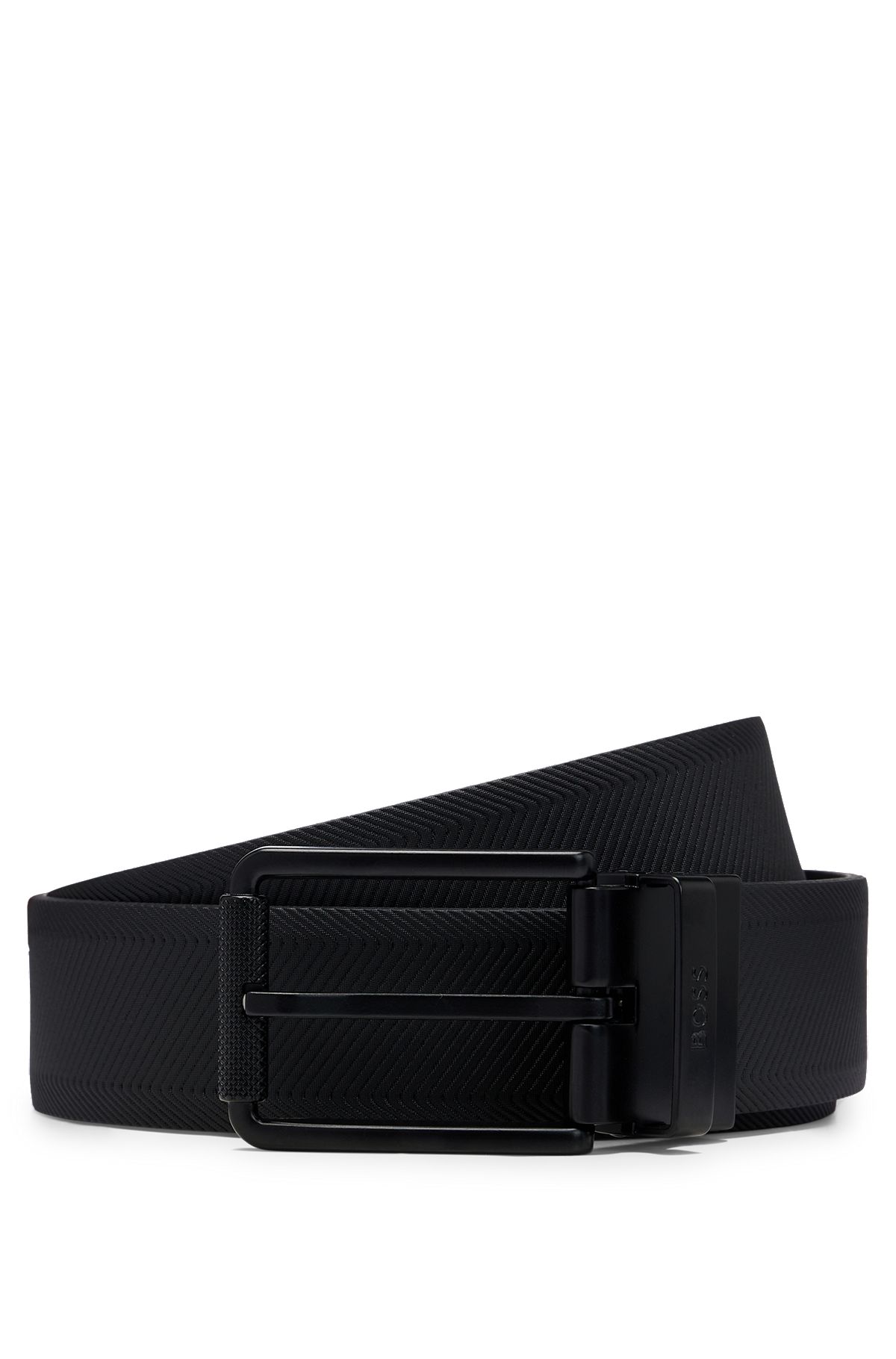 Cinturón reversible de piel con hebilla corredera negra barnizada, Negro