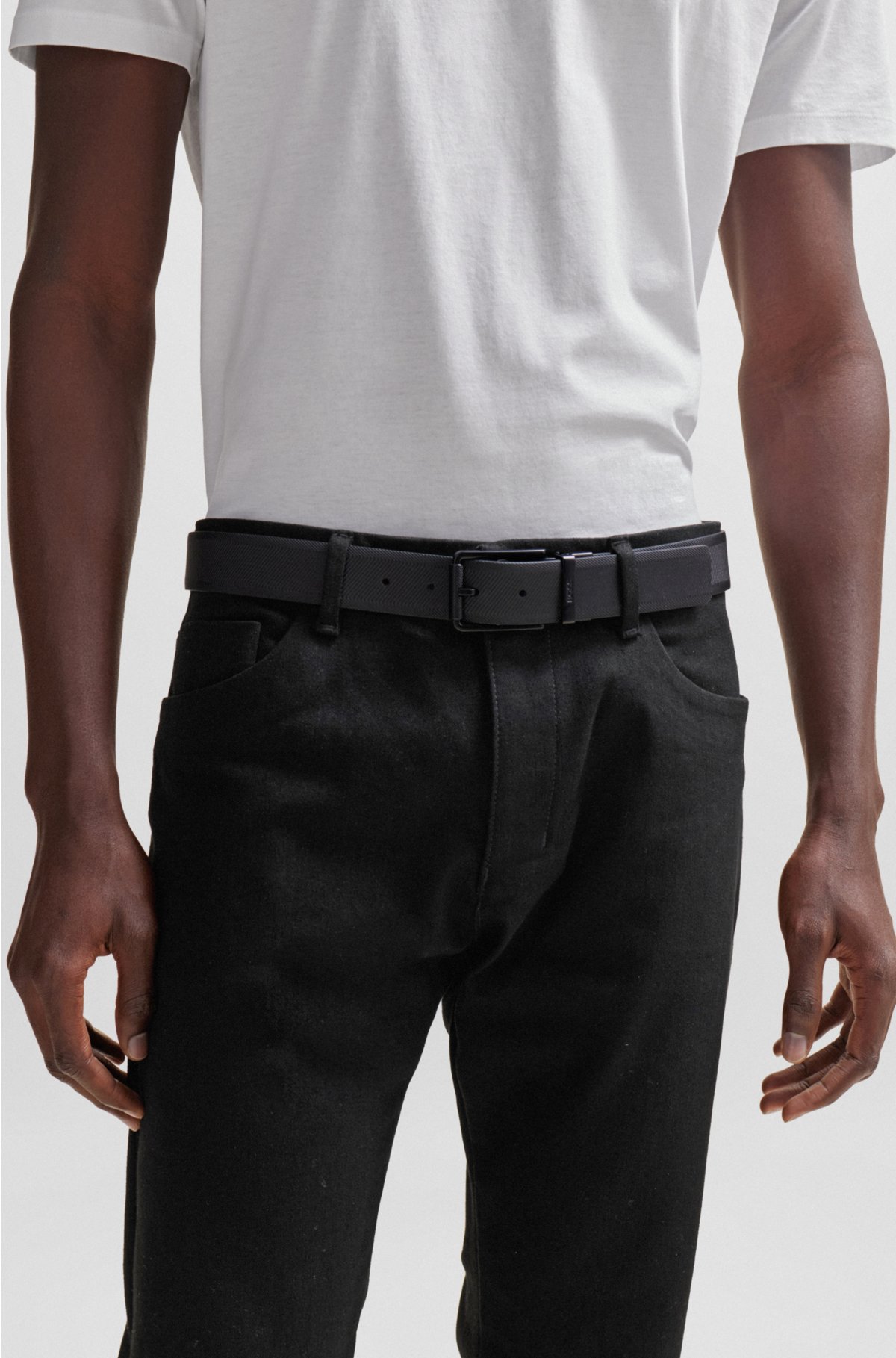 BOSS - Reversible leather belt with black-varnished roller buckle