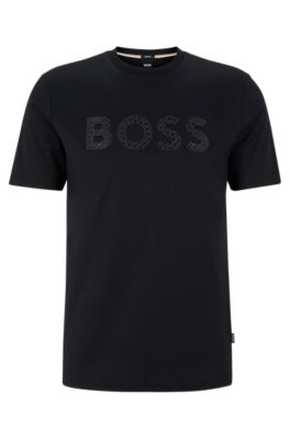 BOSS - Monogram-filled logo T-shirt in interlock cotton