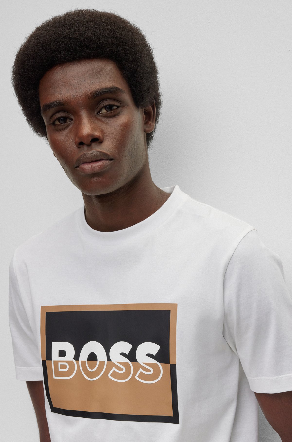 BOSS - Slim-fit T-shirt in mercerized cotton with split logo