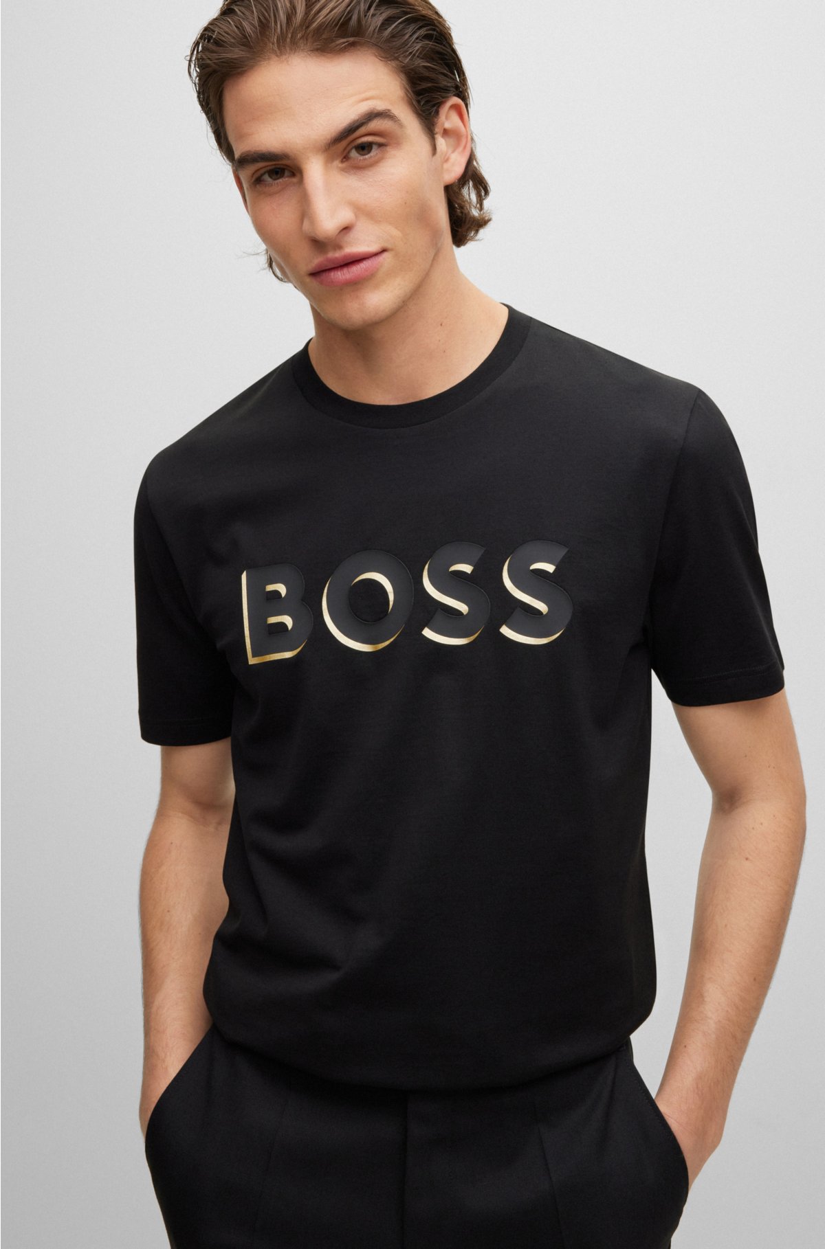 Vær tilfreds ære stege BOSS - Cotton-jersey regular-fit T-shirt with printed logo