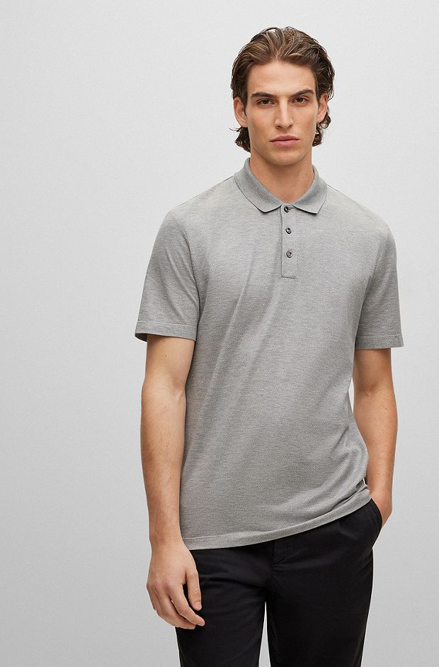 Cotton-silk polo shirt with bubble structure, Silver
