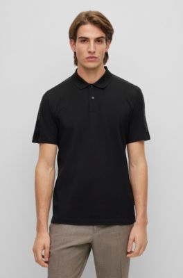 Hugo Boss Mercerised-cotton Polo Shirt With Logo Inserts In Black