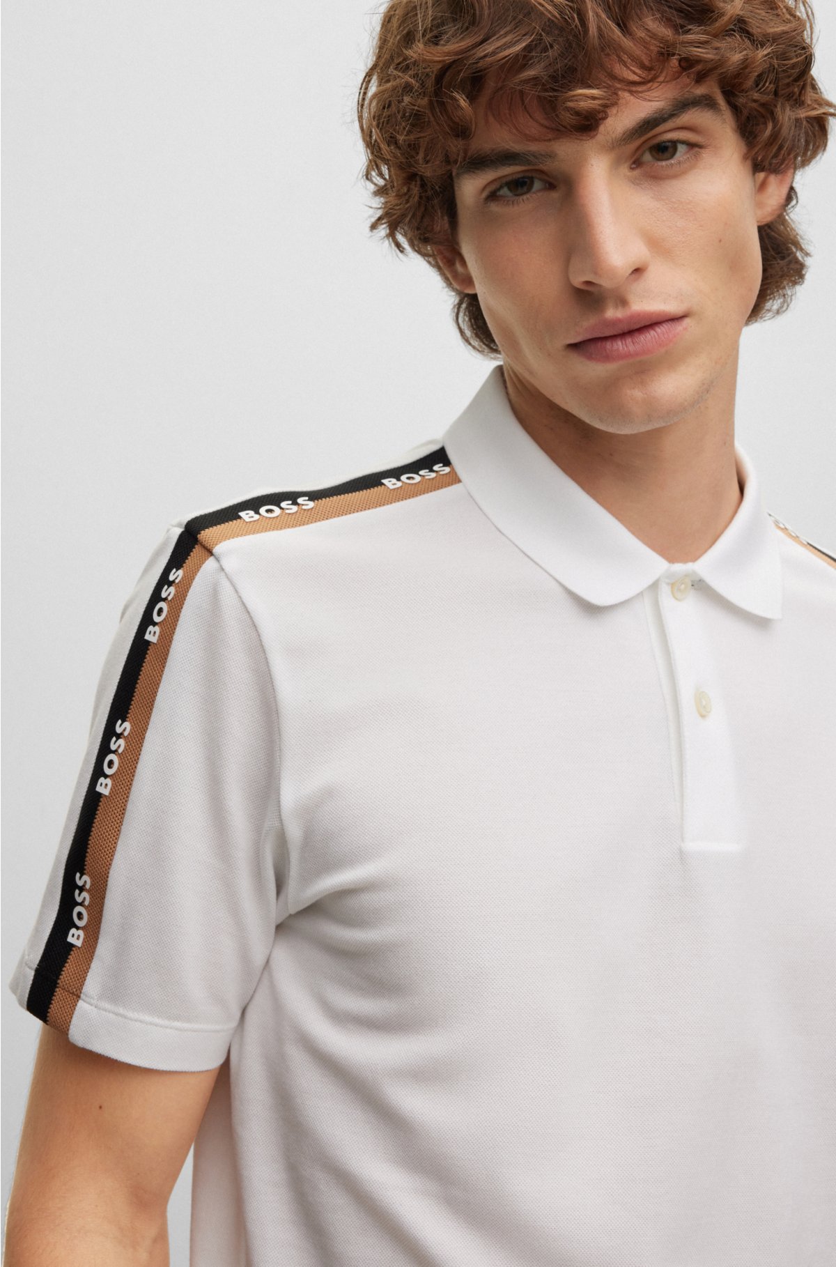 BOSS by HUGO BOSS Mercerized-cotton Polo Shirt With Signature-stripe Collar  in White for Men