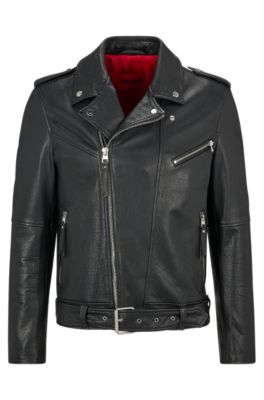 Black leather clearance jacket hugo boss