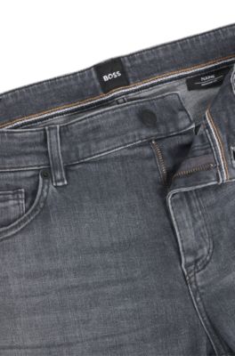 BOSS - Regular-fit jeans in gray Italian soft-touch denim 