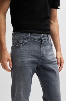 BOSS - Regular-fit jeans in gray Italian soft-touch denim 