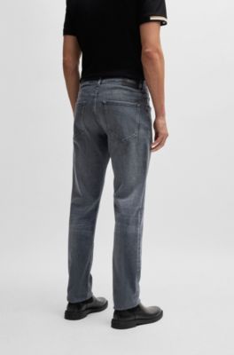 BOSS - Regular-fit jeans in gray Italian soft-touch denim 