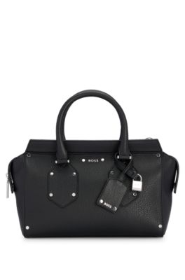 HUGO BOSS GRAINED-LEATHER TOTE BAG WITH BRANDED PADLOCK AND TAG