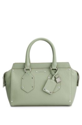 Hugo Boss Grained-leather Tote Bag With Branded Padlock And Tag In Light Green
