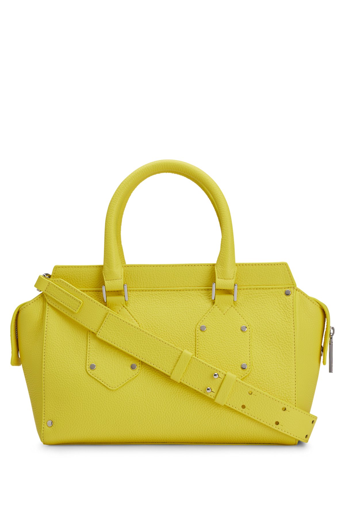 Grained-leather tote bag with branded padlock and tag, Yellow