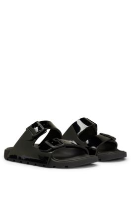 BOSS Glossy twinstrap sandals with logo buckles