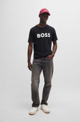 Cotton-jersey T-shirt with large logo print, Black