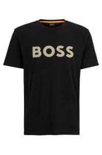 Cotton-jersey T-shirt with rubber-print logo, Black