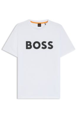 【関税込み】BOSS ホワイト Curved-Logo プリントTシャツ BOSS - Cotton-jersey T-shirt with curved-logo print - White