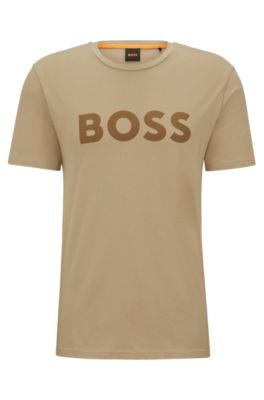 Hugo Boss Cotton-jersey T-shirt With Rubber-print Logo In Beige