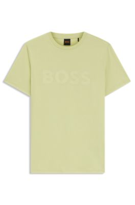 Cotton-jersey T-shirt with large logo print, Beige