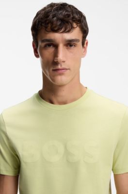 Cotton-jersey T-shirt with large logo print, Beige