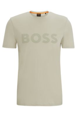 Hugo Boss Cotton-jersey T-shirt With Rubber-print Logo In Light Beige