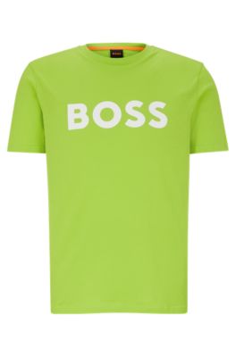 Hugo Boss Cotton-jersey T-shirt With Rubber-print Logo In Green