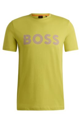 Shop Hugo Boss Cotton-jersey T-shirt With Rubber-print Logo In Light Green