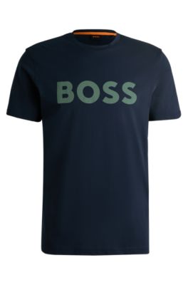 Shop Hugo Boss Cotton-jersey T-shirt With Rubber-print Logo In Dark Blue